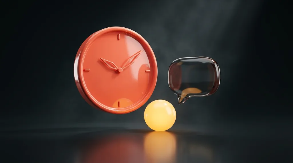 Quadrante 3D corallo con fumetto di chat e sfera luminosa: l'assistente attivo a ogni ora